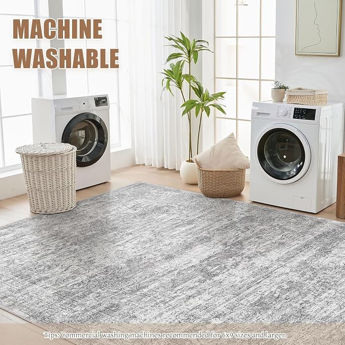 DMOYEST Area Rug Living Room Rugs - 10x14 Abstract Large Soft Indoor Washable Rug Neutral Modern Low Pile Carpet for Bedroom Dining Room Farmhouse Home Office - Vintage Grey