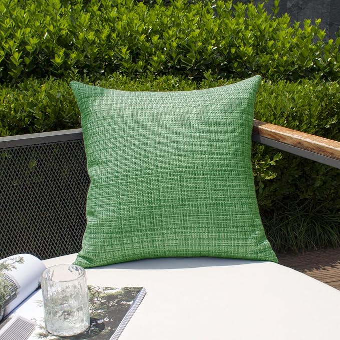 Kevin Textile Outdoor Waterproof Throw Pillow Covers 26x26 Inch Pack of 2 Woven Faux Linen Farmhouse Decorative Euro Shams Water Resistant Cushion Covers for Tent Patio Garden Couch Sofa Sage Green