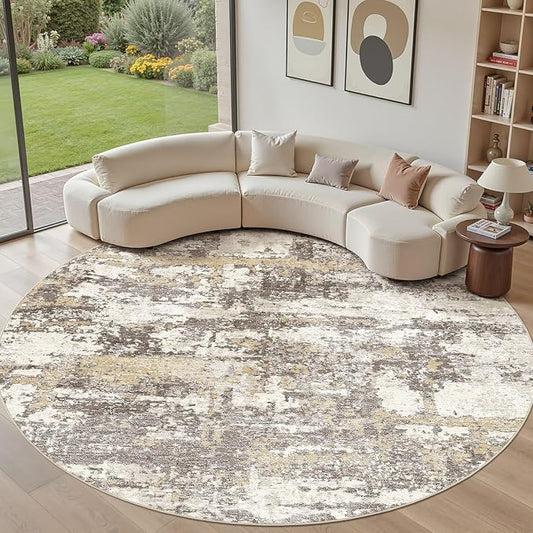 Area Rugs for Living Room: 12x12 Abstract Washable Rug Modern Neutral Large Soft Stain Resistant Non-Slip Backing Machine Table for Bedroom Dining Room Indoor Home Office Carpet - Gold Brown