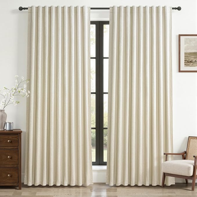 Cute Blackout Curtains 60 Inches Extra Wide Linen 84 Inch Length for Living Room/Sliding Glass Door,Pleated Heavy Duty Thermal Drapes for Winter Thick Large Window(60"Wx84"L 2 Panels Warm Cream)
