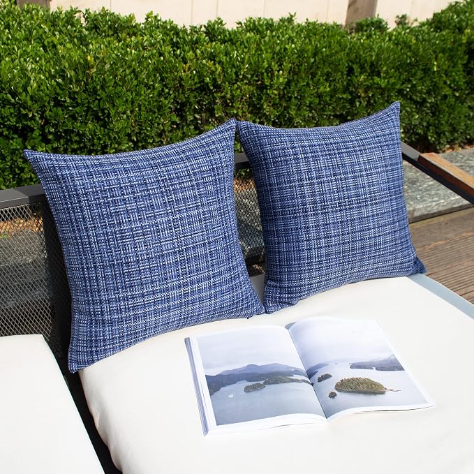 Kevin Textile Pack of 2 Decorative Outdoor Waterproof Pillow Covers Garden Cushion Sham Throw Pillowcase Shell for Patio Tent Couch 24x24 Inch Navy Blue