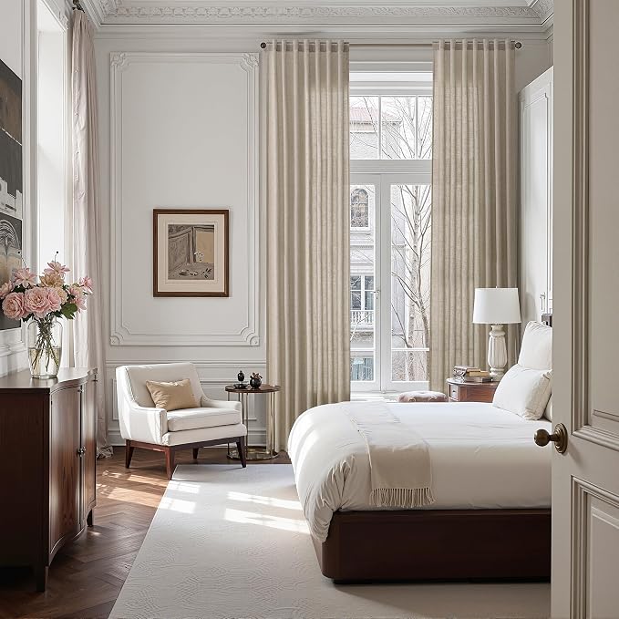Cobblestone Linen Curtains for Living Room 126 Inches Long Light Filtering Semi Sheer Curtain Back Tab Modern Farmhouse Decor Elegant Drapes Floor to Ceiling High Window for Bedroom 52x126, 2 Panels
