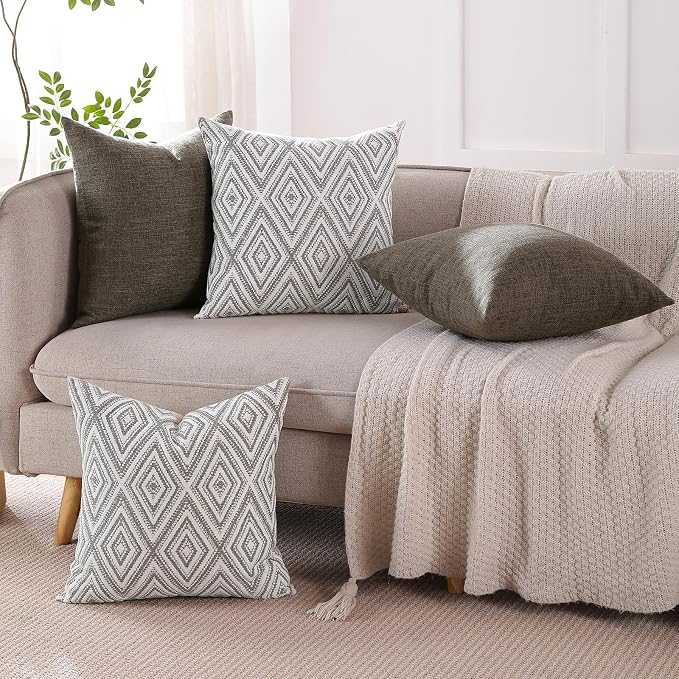 HPUK Throw Pillow Covers 20x20 Inch Set of 4, Linen Decorative Pillow Covers, Accent Cushion Covers for Couch Sofa Bed Bedroom Living Room Décor, Natural