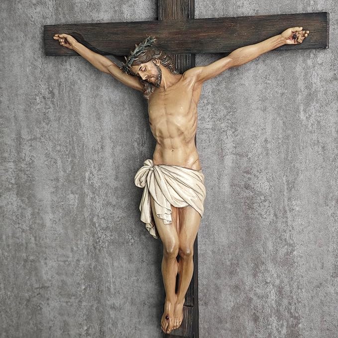 BC Catholic Crucifix Wall Cross 24" H Religious Cross for Wall | Jesus Christ Catholic Home Decor, Religious Gifts, Collectable Statue Renaissance Sculpture handmade By Buildclassic
