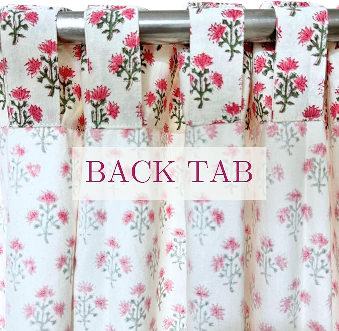 ATOSII 100% Cotton Single Panel Floral Block Print Curtain, Easy Hanging with Rod Pocket & Loop, Living Room, Dining Room, Bedroom Light Filtering Boho Curtains, Set of 1, 60"W X 96"L, Gulbahar Pink