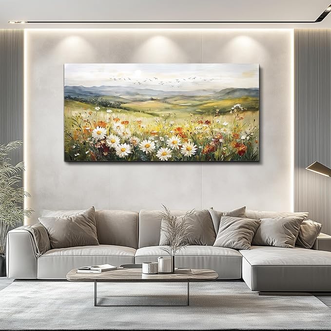 FUHAIHUA Canvas Wall Art For Living Room Large Framed Wall Decor For Bedroom Modern Office Wall Decorations Prairie Flowers Landscape Painting Farmhouse Pictures Artwork Home Decor 20" x 40"