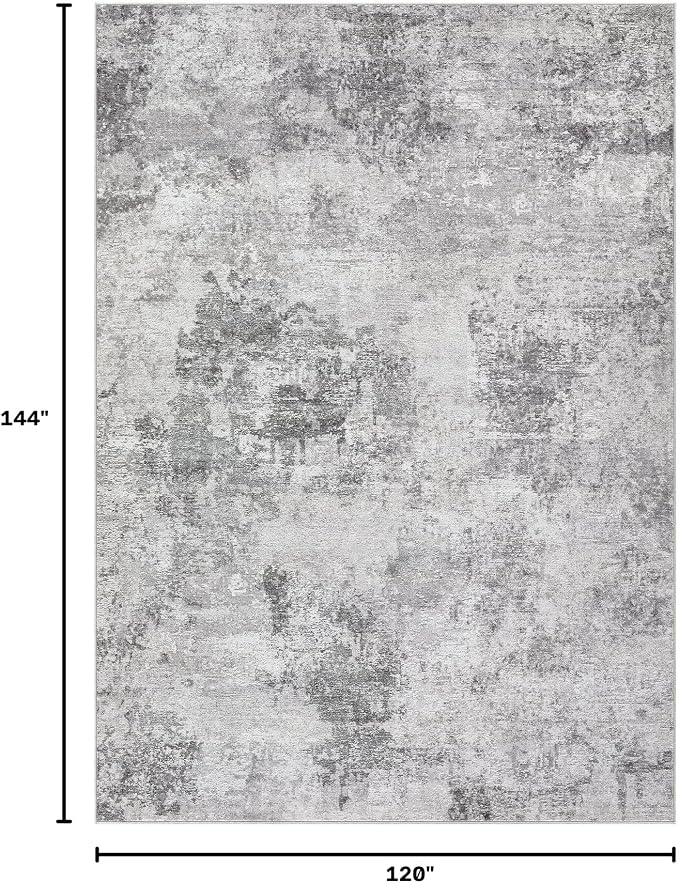 Tortania Washable 10x12 Area Rug for Living Room: Modern Abstract Neutral Large Soft Thin Rugs - Non Slip Indoor Carpet for Bedroom Dining Room Office Nursery Home Floor Decoration - Smoky Gray