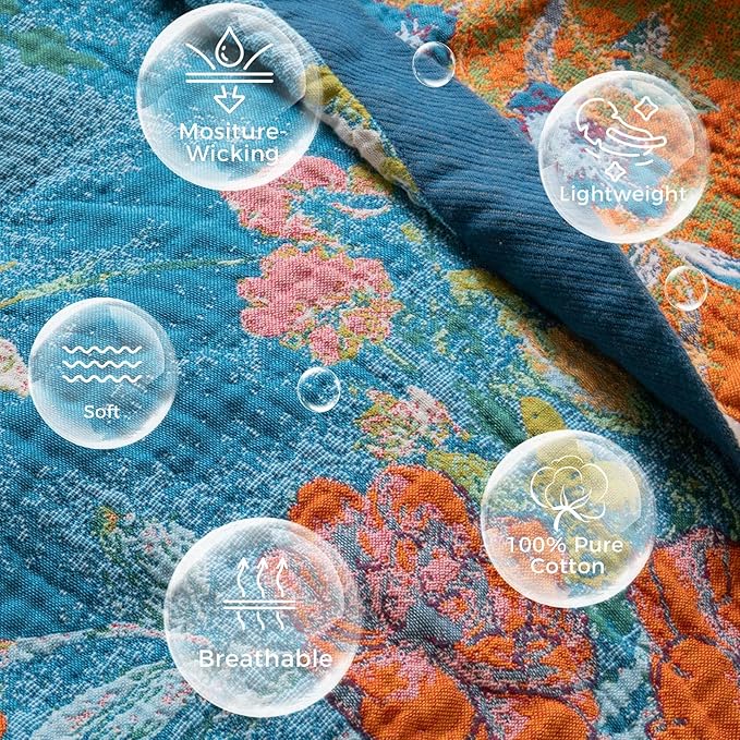 LUTBM Boho Throw Blanket for Couch Sofa Chair Cotton Spring Blankets for Bedroom Living Room All Season Lightweight Reversible Floral Birds Embroidery Throws 50"x60"
