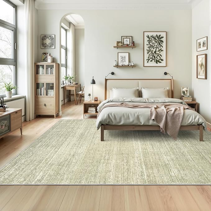 Valenrug Washable Rug 5x7 - Stain Resistant 5x7 Area Rugs for Living Room, Non Slip Backing Printed Rugs for Bedroom, Folable Machine Washable Area Rug (5'x7', Green)