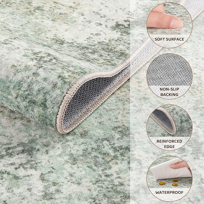 DMOYEST Area Rug Living Room Rugs - 8x10 Washable Large Soft Indoor Neutral Modern Abstract Low Pile Rug Carpet for Bedroom Dining Room Farmhouse Home Office - Green Grey