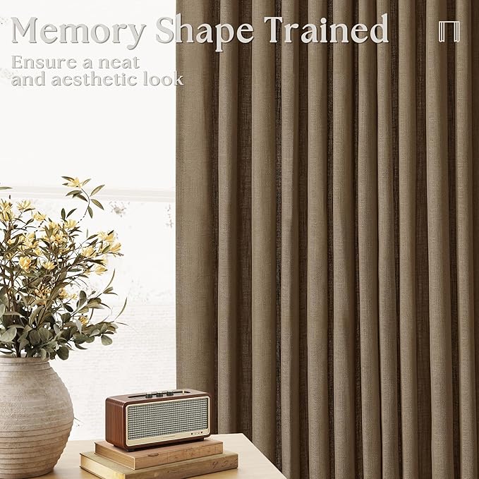 Extra Wide 120 Inch Long Curtains 70 Inch Wide Pinch Pleat Linen Curtains for Living Room Bedroom Light Filtering Privacy Pleated Drapes Hooks Rings Back Tab for Sliding Door Dutch Cocoa 1 Panel