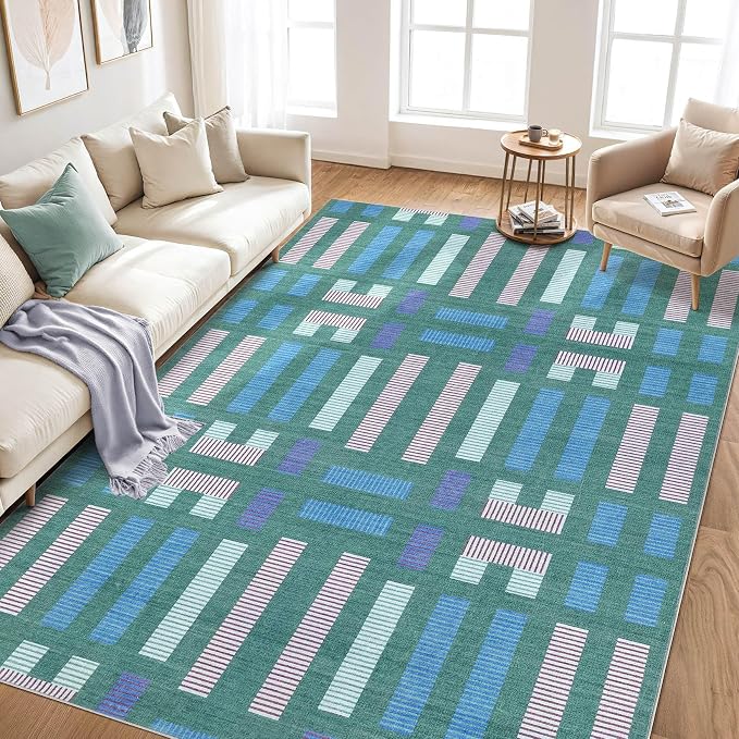 cotiled 6x9 Area Rugs Living Room Rug: Washable Boho Rugs with Non Slip Backing Large Soft Indoor Stain Resistant Carpet for Bedroom Farmhouse Dining Room Lightweight Home Decor Green