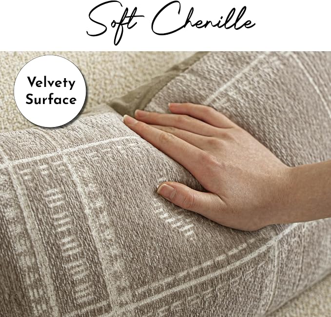 BlissBlush Decorative Lumbar Pillow Covers 12x20 Set of 2, Boho Taupe Chenille Accent Rectangular Throw Pillow Covers for Couch Sofa Living Room Home Décor (Cover Only)