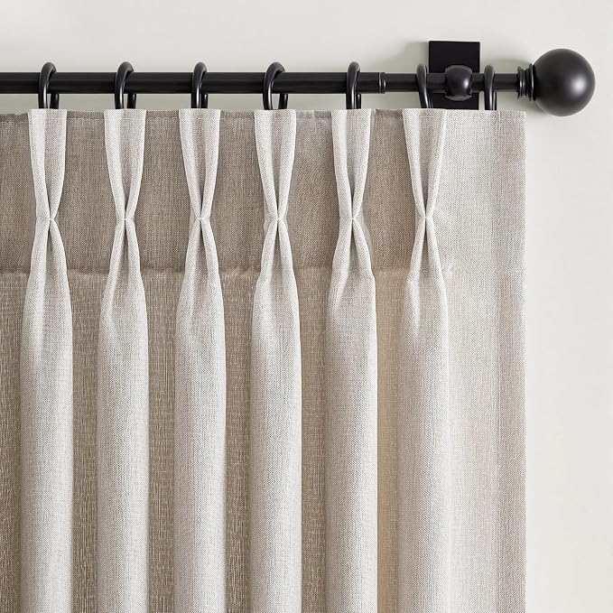 Oatmeal Pinch Pleated Linen Curtains 94 Inches Long for Living Dining Room Bedroom Thick Linen Pinch Pleat with Hooks Rings Back Tab Light Filtering Boho Farmhouse Semi Sheer 94 Inch Curtain