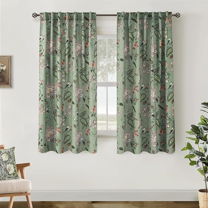 72 Inch Floral Blackout Curtains, Boho Pattern Black Out Curtains for Living Room Bedroom, 2 Panel Set, 50x72 in Long