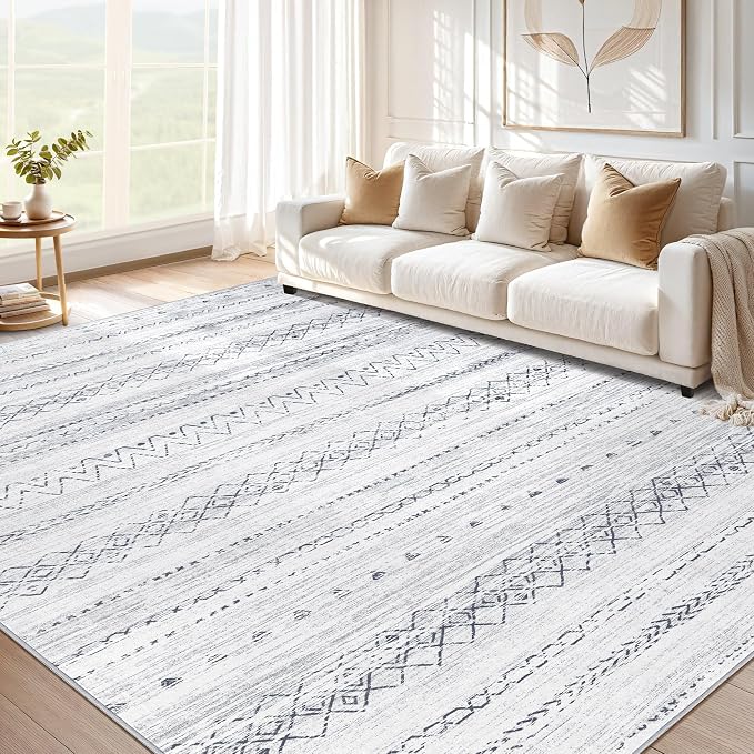 cotiled 9x12 Area Rugs Living Room Rug: Washable Boho Rugs with Non Slip Backing Large Soft Indoor Stain Resistant Carpet for Bedroom Farmhouse Dining Room Lightweight Home Decor Grey