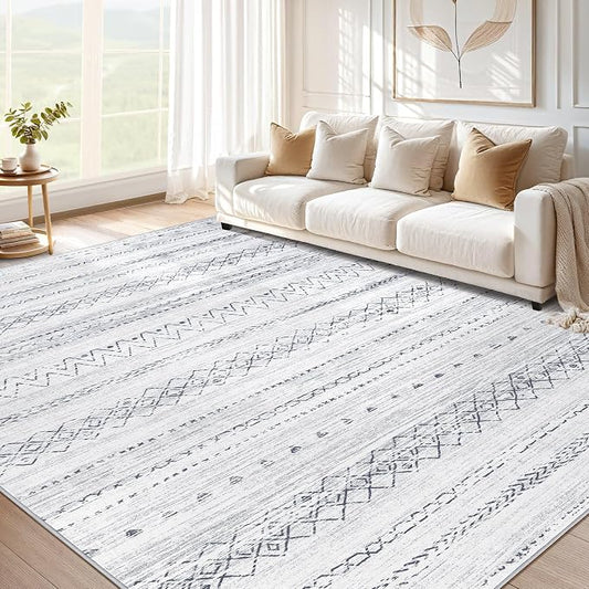 cotiled 10x12 Area Rugs Living Room Rug: Washable Boho Rugs with Non Slip Backing Large Soft Indoor Stain Resistant Carpet for Bedroom Farmhouse Dining Room Lightweight Home Decor Grey