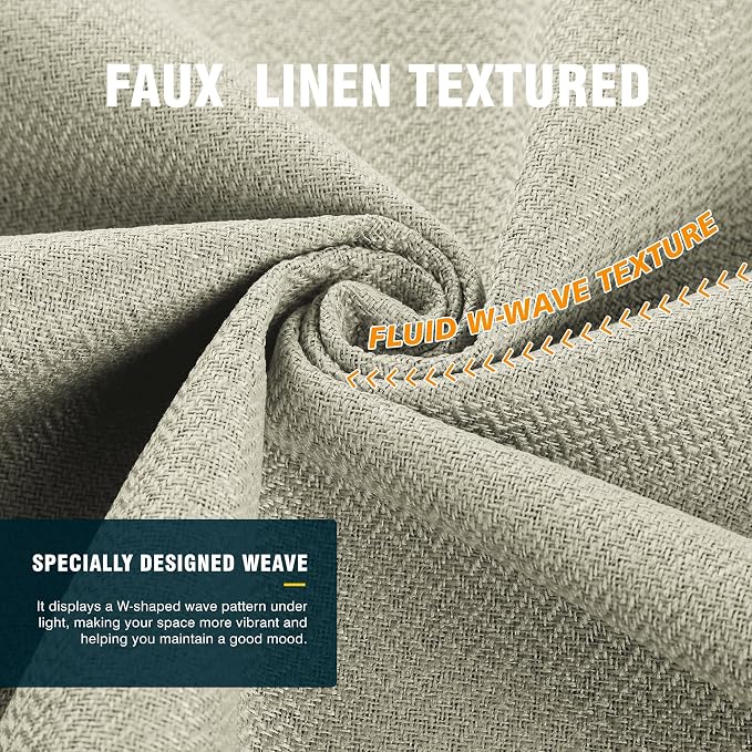 2 Panels 100% Blackout Linen-Textured Curtains, Thick Thermal Insulated Grommet Drapes with Subtle Herringbone Weave, Luxury Decor for Bedroom/Living Room, 54 x 95 Inches, Linen Beige