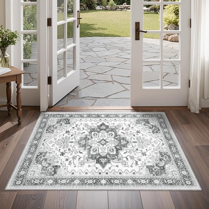 Rugs for Entryway, 2X3 Washable Kitchen Rugs Non Slip Indoor Door Mat Stain Resistant Small Low-Pile Throw Carpet for Bathroom Bedroom(2x3,Grey)