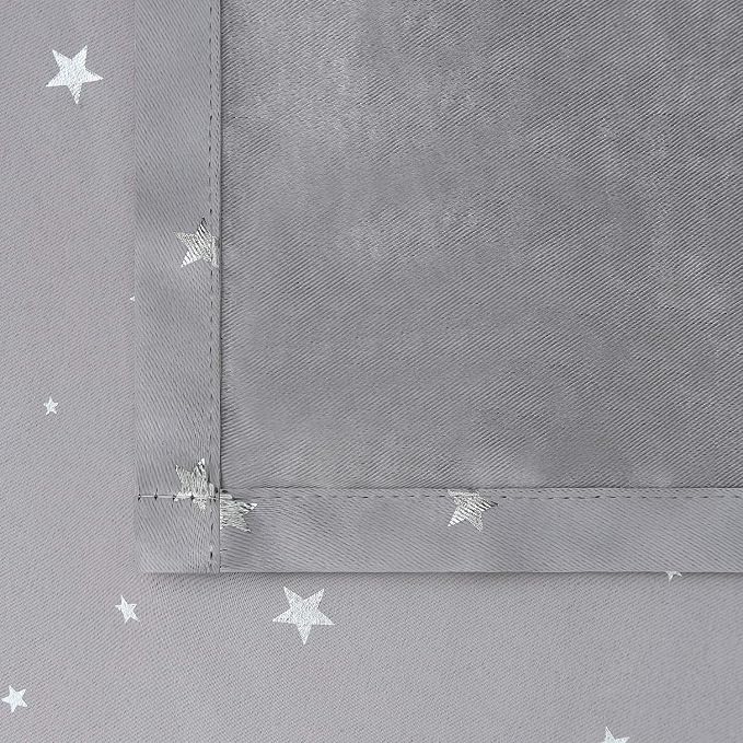 BGment Light Grey Star Blackout Curtains for Kid's Bedroom - Grommet Thermal Insulated Room Darkening Printed Curtains for Living Room, Set of 2 Panels (52 x 84 Inch, Light Grey)