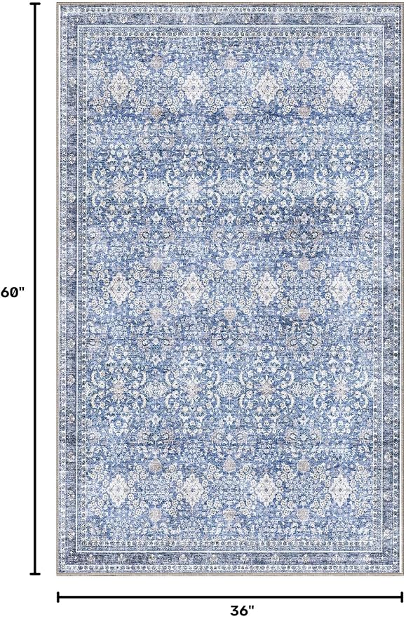 Sasttie 3x5 Rug, Ultra-Soft Washable Rug, Low Pile Foldable Thin Carpets with Non-Slip Backing, Skin-Friendly Stain Resistant Carpet for Living Room, Bedroom, Kitchen, Dorm, 3x5, Blue