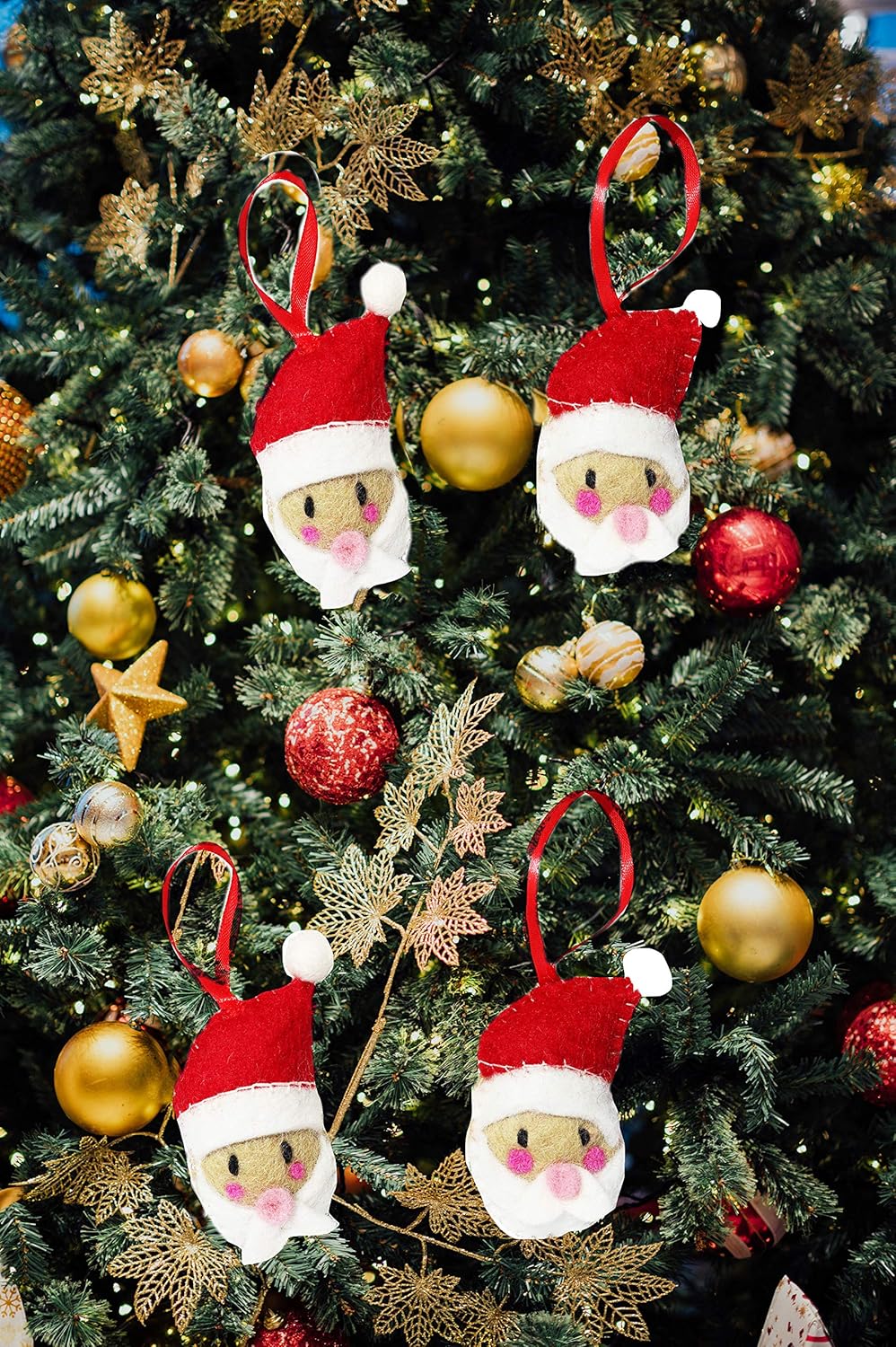 Christmas Ornaments 100% Pure New Zealand Wool Handmade Eco Friendly Christmas Decor Shower Nursery Decoration Fair Trade (4, Santa Claus)