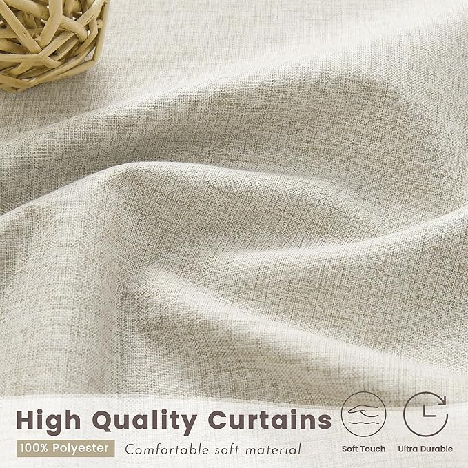 Linen Blackout Curtains 35 Inch Long for Bedroom & Living Room, Natural Drapes Pinch Pleat Noise Reducing Thermal Insulated Room Darkening Black Out Curtain 2 Panels Set with Back Tab