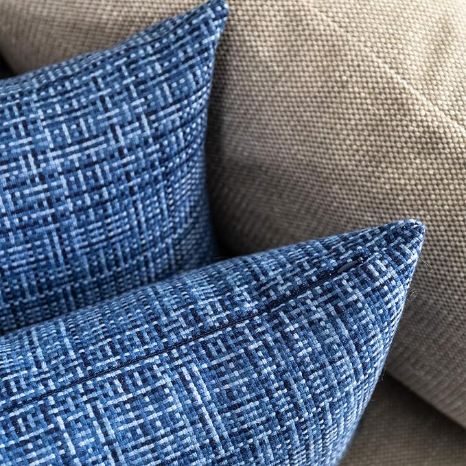Kevin Textile Pack of 2 Decorative Outdoor Waterproof Throw Pillow Covers Stripe Square Pillowcases Modern Cushion Cases for Patio Couch Bench 18 x 18 Inch Navy Blue