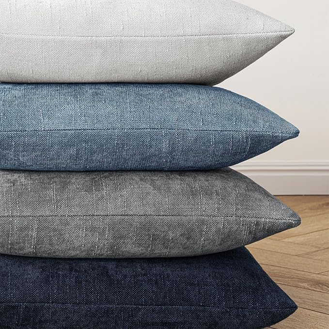 MIULEE Pack of 2 Decorative Throw Pillow Covers Soft Chenille Throw Pillows Solid Textured Cushion Covers for Couch Sofa Bedroom Living Room 18x18 Inch, Dark Grey Blue