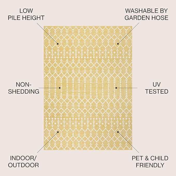 JONATHAN Y Moroccan Geometric Indoor Outdoor Area Rug 4X6 Yellow/Cream, Ourika Textured Weave for Backyard, Patio, Porch, Easy-Cleaning, High Traffic, Pet-Friendly, Non-Shedding (SMB108G-4)