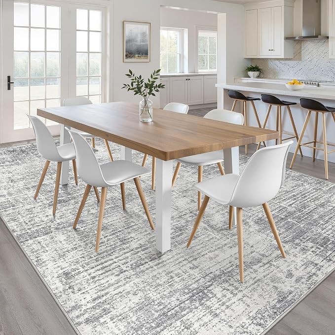 9x12 Area Rug Living Room: Washable Large Neutral Grey Rugs Abstract Soft Modern Stain Resistant Indoor Floor Non-Slip Carpet for Bedroom Nursery Kids Office Playroom Dining Room Under Table Home