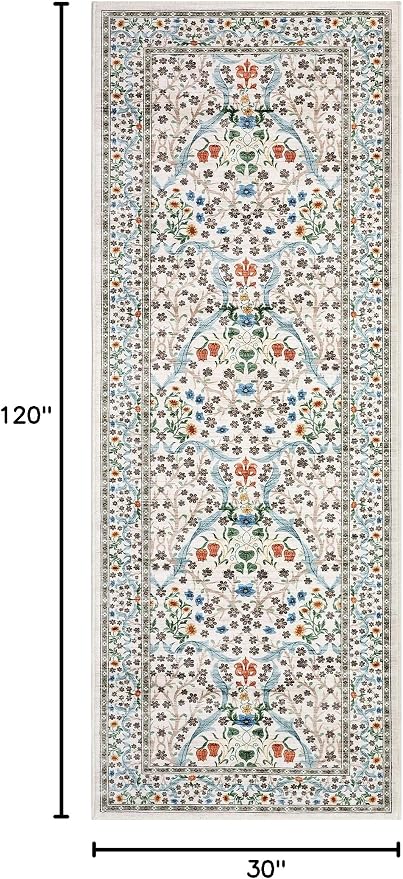 GarveeHome Floral Hallway Runner Rug Non-Slip, 2.5x10 Washable Rugs Ultra-Thin Soft Rug for Hallways, Kitchen Mat Stain Resistant Carpet for Entryway Bathroom, Beige