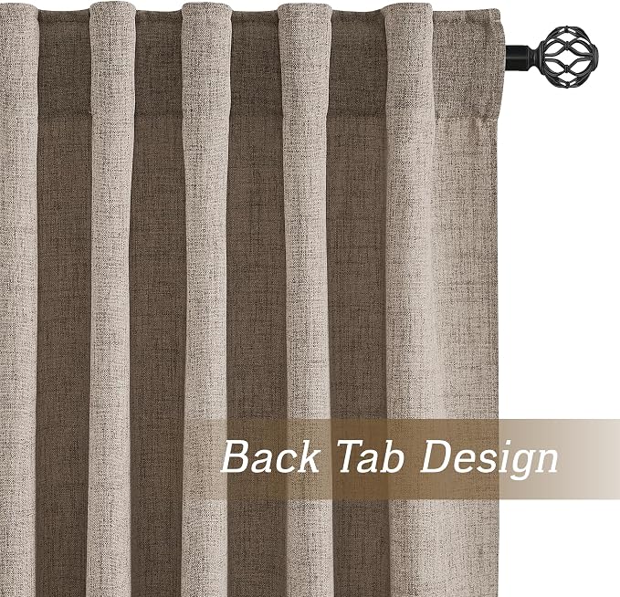 RYB HOME Linen Sheer Curtains and Drapes for Living Room and Dining Room 102 inches Length, Breathable Back Tab/Rod Pocket Semi Sheer Curtains, Oatmeal, W 52 x L 102 inches, 2 Panels Set