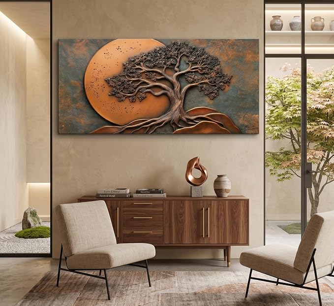 Large Tree of Life Canvas Wall Art Nature Abstract Big Tree Painting Picture Wall Decor moon Botanical Poster Print Artwork for Living Room Bedroom Office Hotel Pictures