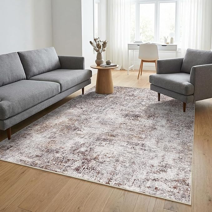 Pet Friendly Washable 4x6 Rug: Easy to Clean Durable Carpet for Homes With Pets or Elderly Anti Skid Backing for Hardwood or Tile Floors Ideal for High Traffic Living Room Dining Room (Brick Gray,4x6)