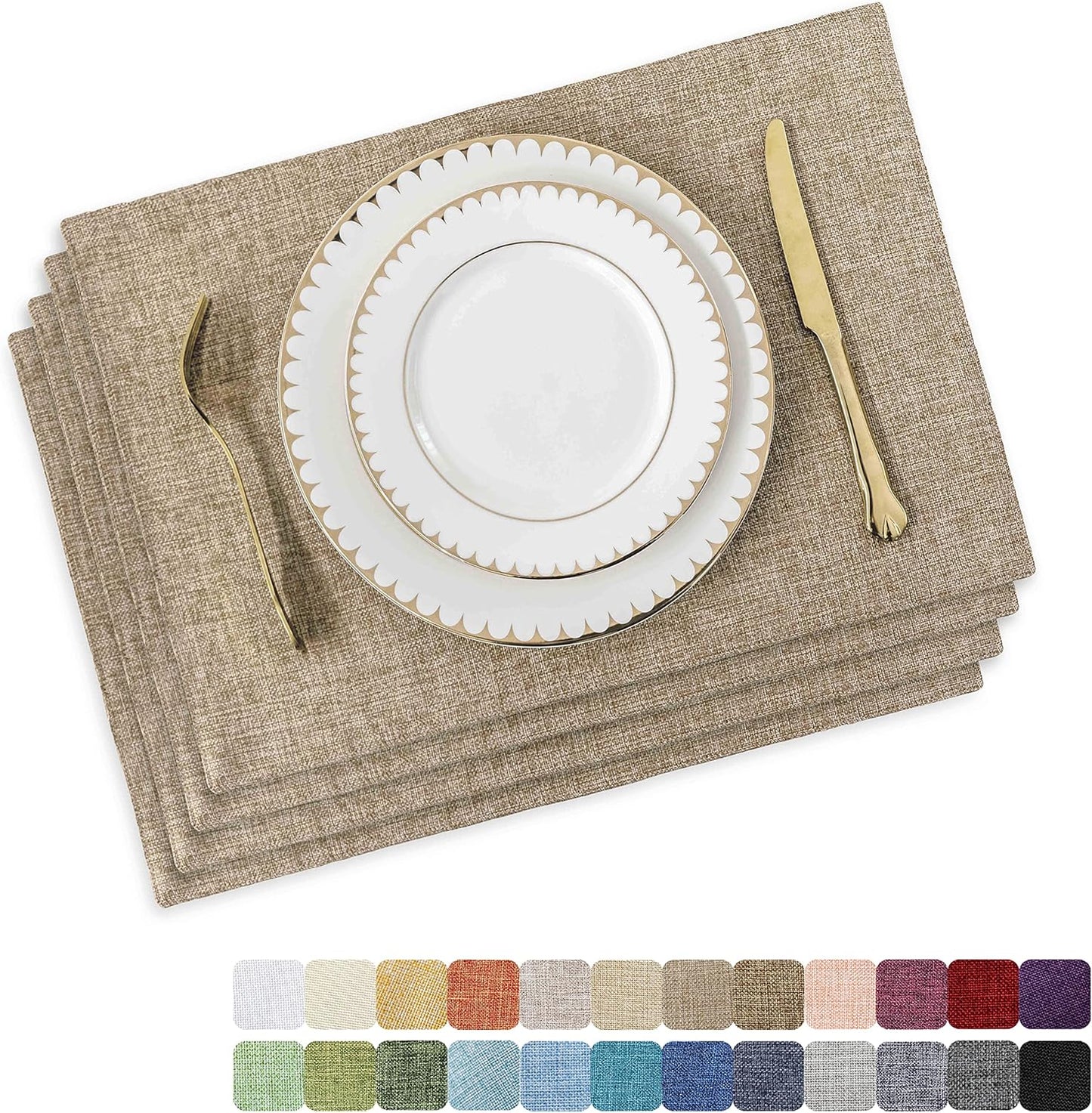 Home Brilliant Linen Placemats Set of 4 Heat Resistant Dining Table Cloth Place Mats Kitchen Table Mats Placemats Table Spring Decor, Natural Linen