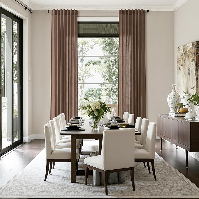 Caramel Brown Linen Curtains for Living Room Extra Long 112 Inches Long Back Tab Light Filtering Semi Sheer Curtain Vintage Rustic Decor Floor to Ceiling High Window for Bedroom 52x112, 2 Panels