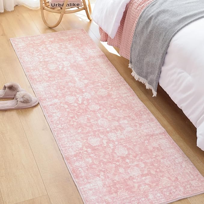 FROZZUR 2x6 Boho Pink Runner Rug Vintage Farmhouse Hallway Entryway Rugs for Kitchen Bedroom Non Slip, Washable Boho Carpet for Home Decor