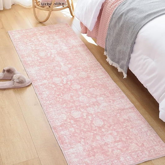 FROZZUR 2x6 Boho Pink Runner Rug Vintage Farmhouse Hallway Entryway Rugs for Kitchen Bedroom Non Slip, Washable Boho Carpet for Home Decor