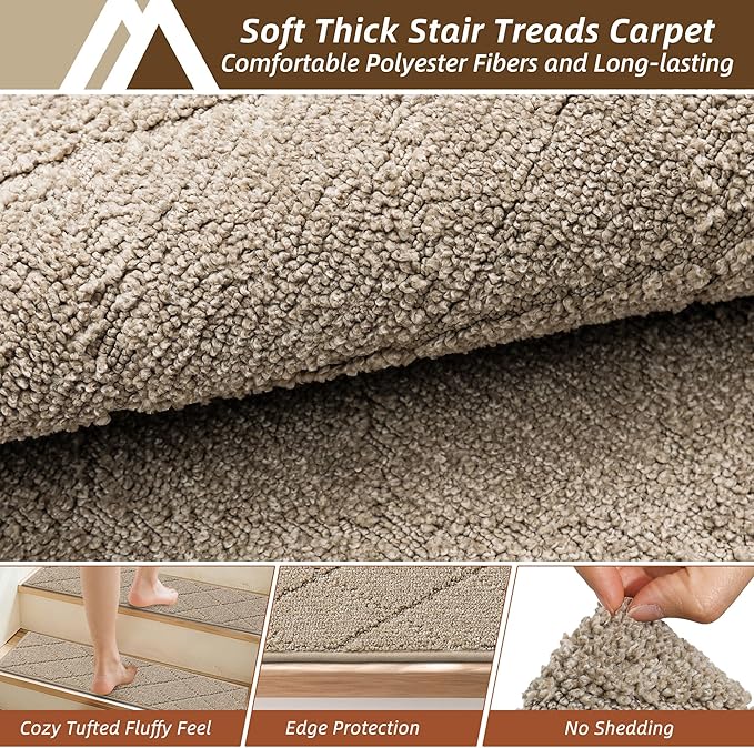 COSY HOMEER Stair Landing Rug Non-Slip 20"x32" Stair Treads for Wooden Steps,Washable Peel and Stick Stair Treads Matching Mats,Pet Friendly Soft Reusable Stair Landing Mat for Kids and Elders,Beige