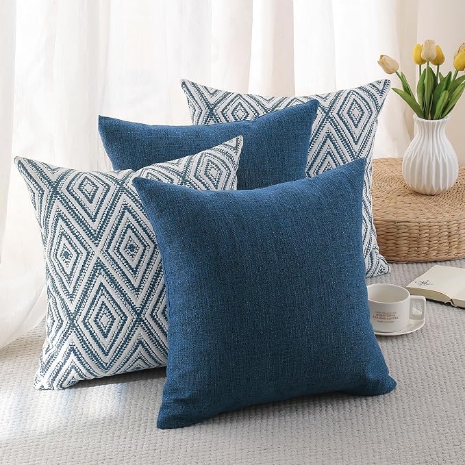 HPUK Throw Pillow Covers 20x20 Inch Set of 4, Linen Decorative Pillow Covers, Accent Cushion Covers for Couch Sofa Bed Bedroom Living Room Décor, Navy Blue