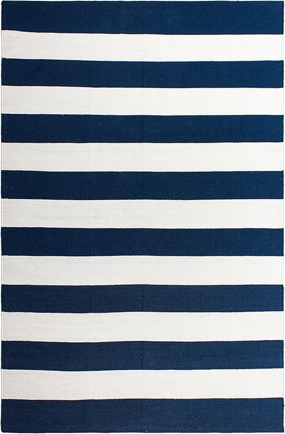 Fab Habitat Machine Washable Area Rug - Hand Woven, Stain Resistant, Pet Friendly - Premium Recycled Polyester Yarn - Stripes - Kitchen, Bathroom, Laundry Room - Nantucket - Blue & White - 3 x 5 ft