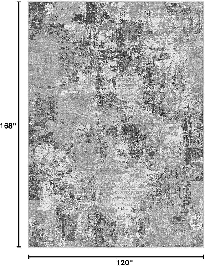 Tortania Washable 10x14 Area Rug for Living Room: Modern Abstract Neutral Large Soft Thin Rugs - Non Slip Indoor Carpet for Bedroom Dining Room Office Nursery Home Floor Decoration - Grey