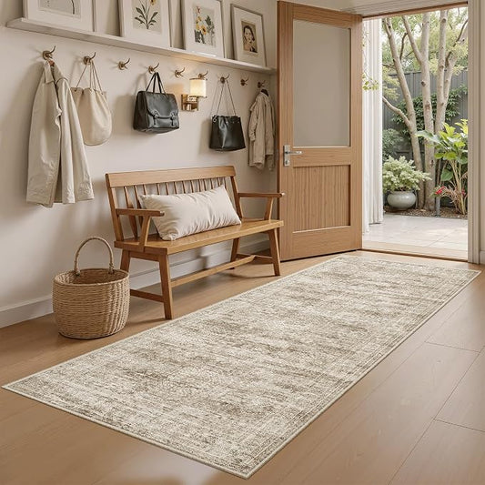 Soalmost Runner Rug 2'x6' Washable Non-Slip Runner Rugs for Kitchen Bathroom Laundry Room Brown Vintage Floor Carpet Runners for Hallway Entryway