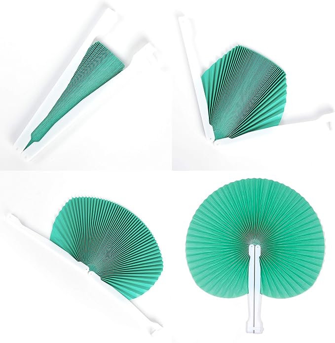 Bestage 20 Pieces Green Round Paper Fans | Foldable Handheld Fans for Women,Folding Hand Fans for Wedding,Bridal Guest,Church,Party Favors,Dancing,Birthday,DIY