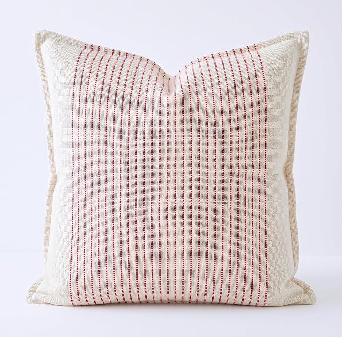 SanVia Cotton Throw Pillow Covers 20x20 – Handwoven Jacquard Texture, Fade-Resistant, No Pilling – Hidden Zipper, Decorative Cushion Cover for Sofa, Couch, Bed – Insert Not Included (Striped, White)