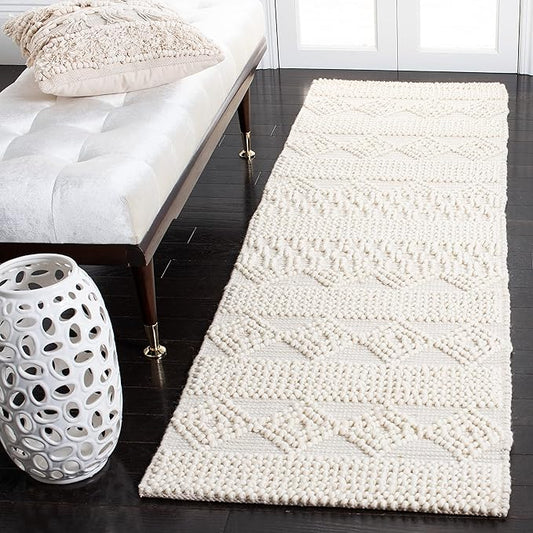 SAFAVIEH Natura Collection Runner Rug - 2'3" x 22', Ivory, Handmade Moroccan Boho Tribal Wool & Cotton, Ideal for High Traffic Areas in Living Room, Bedroom (NAT102C)