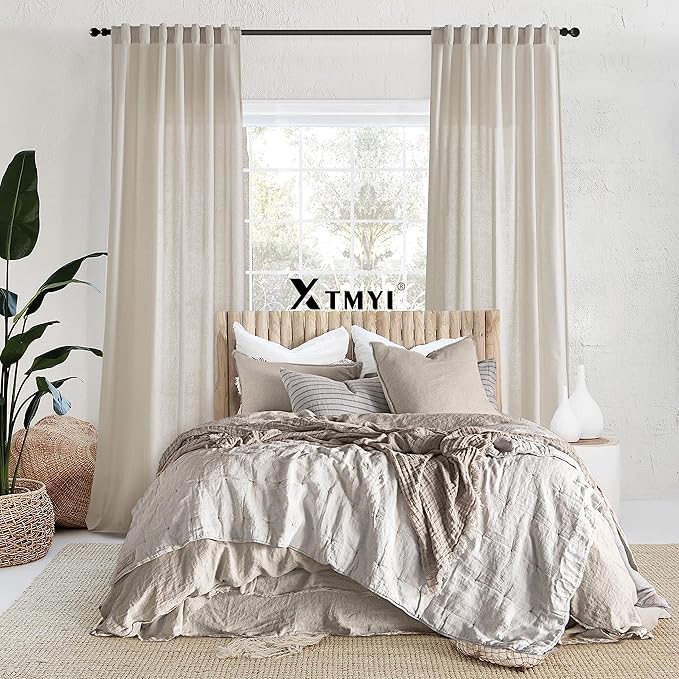 XTMYI Oatmeal Beige Curtains 84 Inches Long for Living Room 2 Panels Sets Stone Washed Linen Earth Tone Decor Back Tab Rod Pocket Boho Neutral Greige Earthy Sheer Curtain for Bedroom