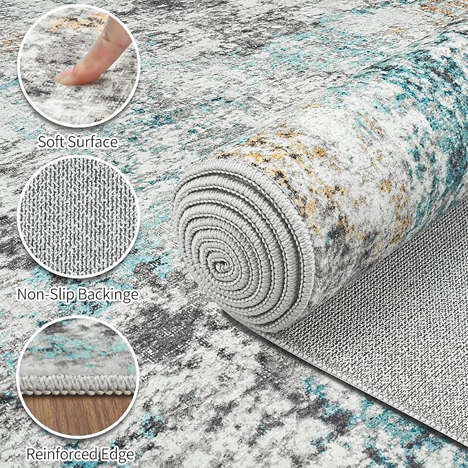 Area Rugs 5x7 Living Room: Large Soft Washable Rug Modern Abstract Anti-Skid Non-Shedding Carpet Indoor Floor Thin Carpets for Bedroom Dining Room Farmhouse Nursery Home Office Multi
