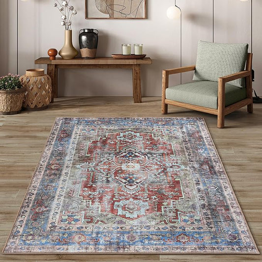 Earth Tones Oushak Large Area Rug 9x12 - Washable Vintage Turkish Non-Slip Backing Pastel Oversized Large Rugs for Living Room Dining Room, Bedroom, Lounge, Farmhouse